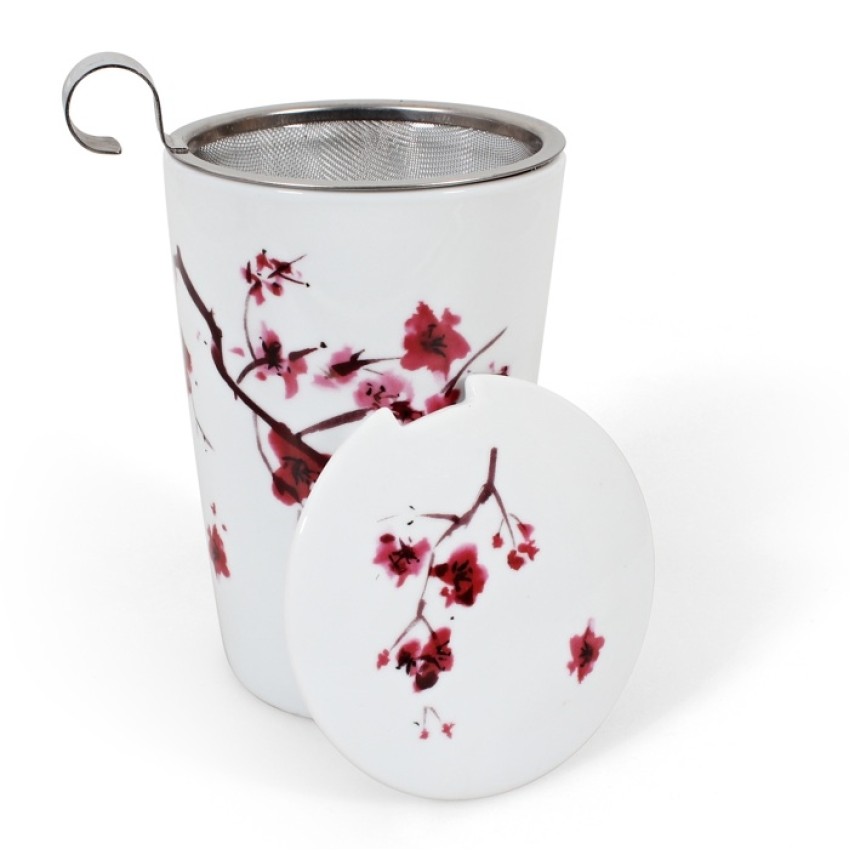 Порцеланова чаша с двойни стени, цедка и капаче "Cherry Blossom" 